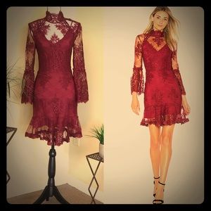 Nicholas Octavia Lace Bell-Sleeve Dress